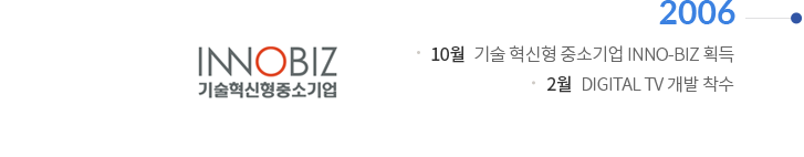 2006 | 10월 : 기술 혁신형 중소기업 INNO-BIZ획득 / 2월 : DIGITAL TV 개발 착수